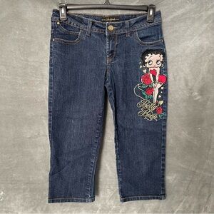 Southpole Dark Denim Capri Jeans Juniors Size 9 Embroidered Betty Boop Y2K
